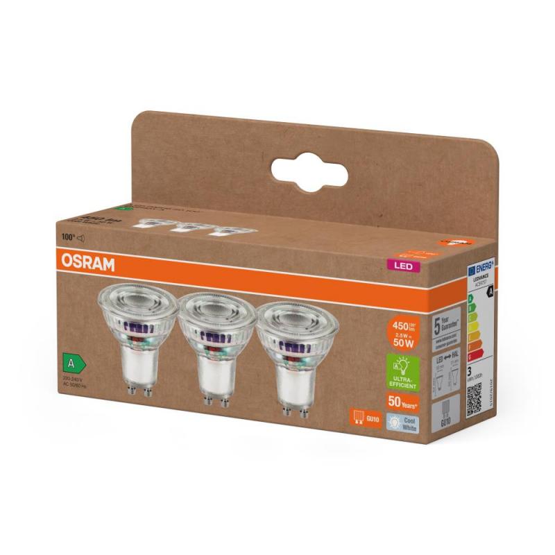 3er Set OSRAM GU10 LED Strahler besonders effizient 100 ° 2,5W wie 50W 4000K neutralweißes Licht